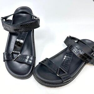 Freda Salvador Adair Black Crocodile Embossed Sandal Size 10